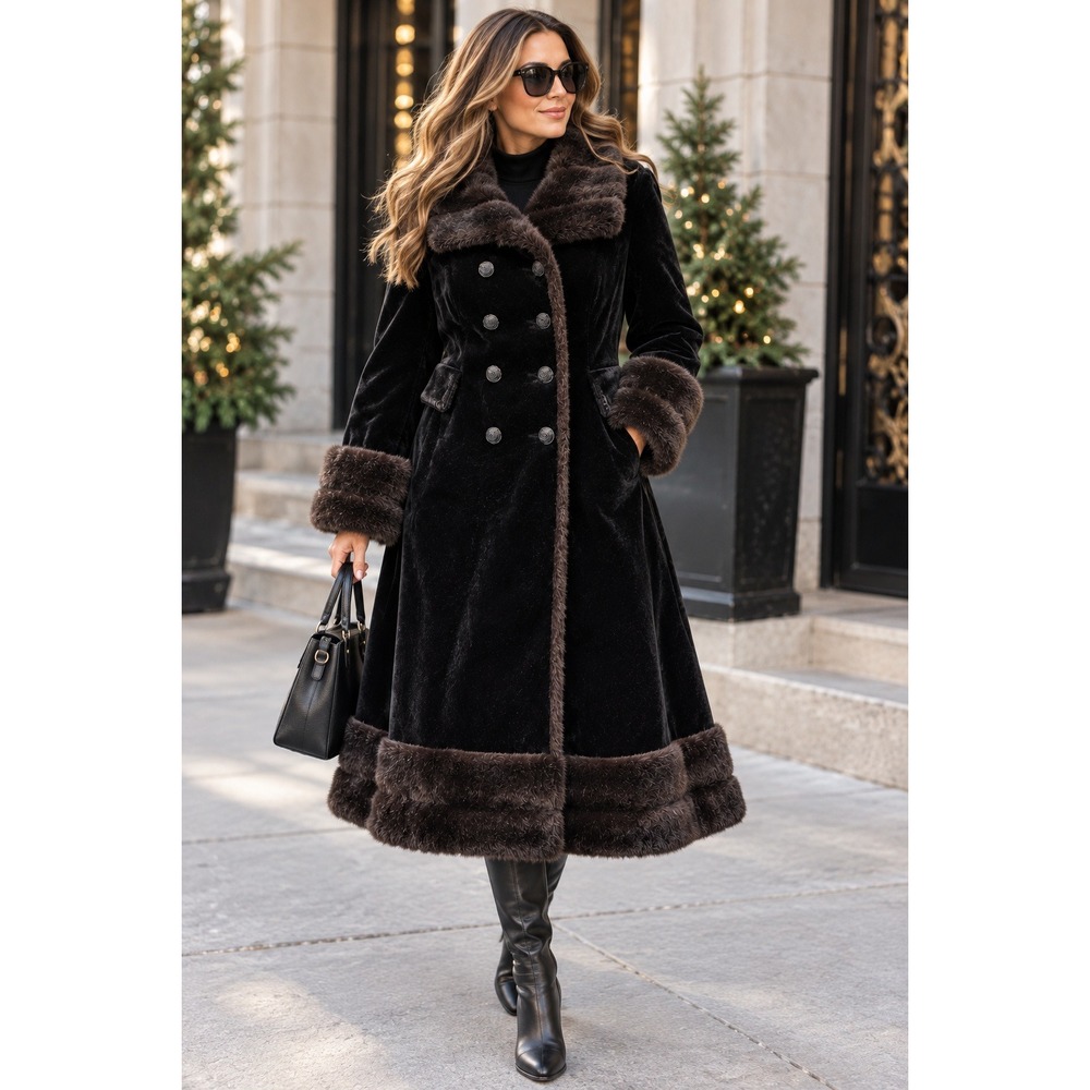 Vintage 60s 70s Borgana Black Faux Fur Penny Lane Style Coat Size 18 (medium)